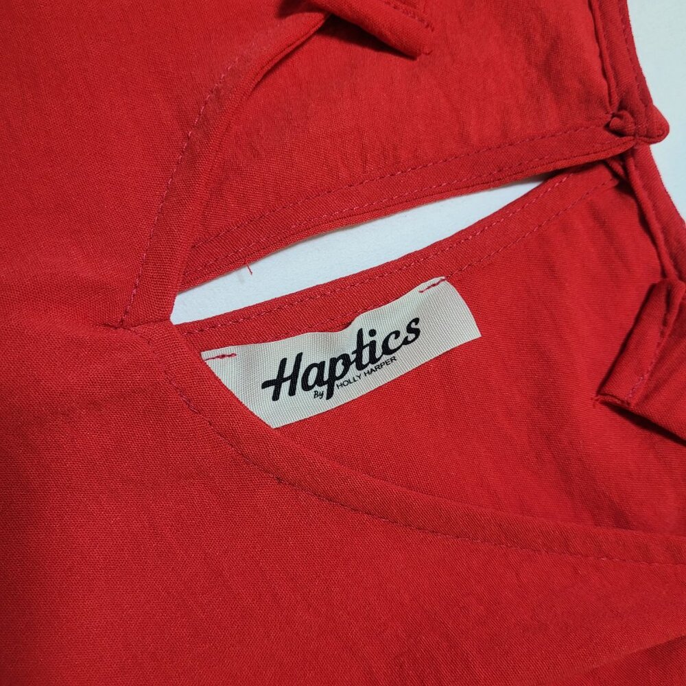 Haptics Patriotic Red White Blue Colorblock Romper Shoulder Ties Americana Small - Picture 6 of 11